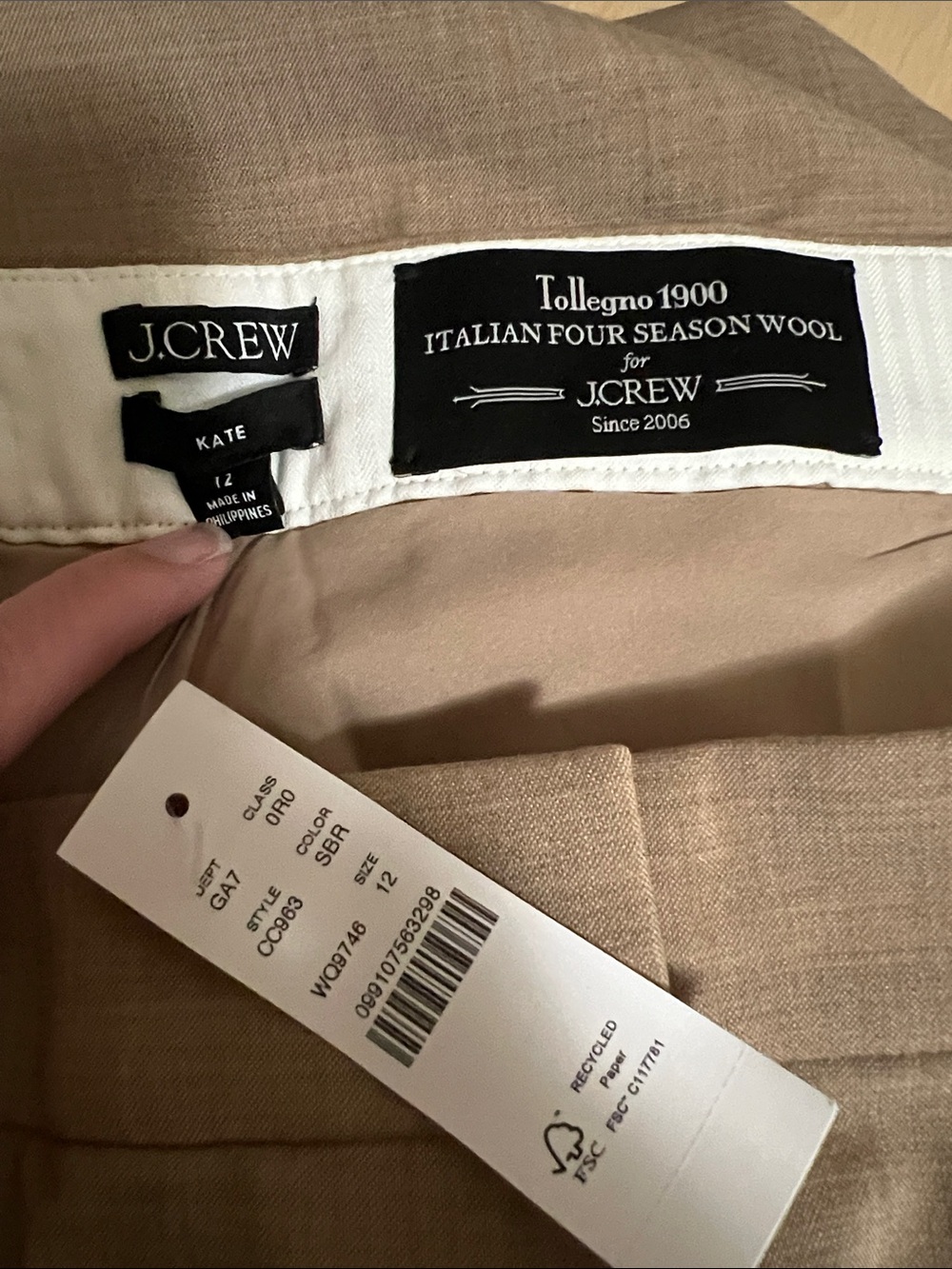 NWT J.Crew Women's Beige Wool Dress Pants - Kate